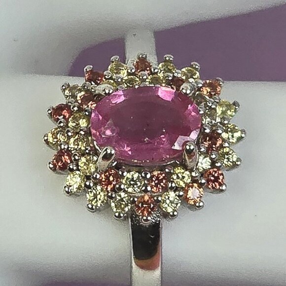 925 Sterling Silver Set Ring Sz 6.75 & Earrings with Natural Ruby & Sapphire - Picture 6 of 9